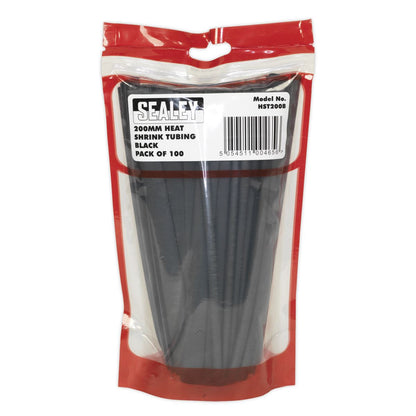 Sealey HST200B Heat Shrink Tubing Black 200mm 100pc