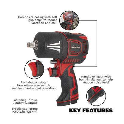 Sealey SA6006 Composite Air Impact Wrench 1/2"Sq Drive - Twin Hammer