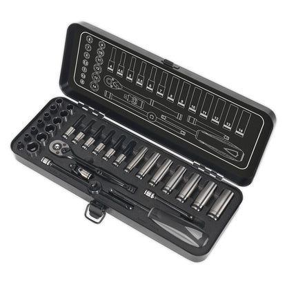 Sealey AK7970 Socket Set 32pc 1/4"Sq Drive 6pt WallDrive® Metric Premier Black