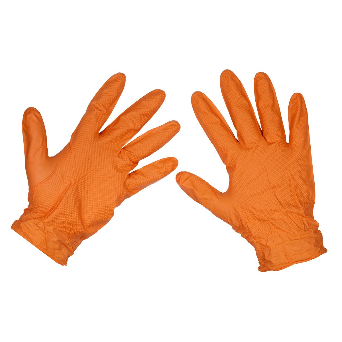 Sealey SSP56L Orange Diamond Grip Extra-Thick Nitrile Powder- Free Gloves Large - Pack of 50-McCormickTools