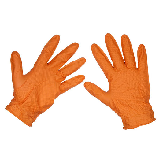 Sealey SSP56L Orange Diamond Grip Extra-Thick Nitrile Powder- Free Gloves Large - Pack of 50