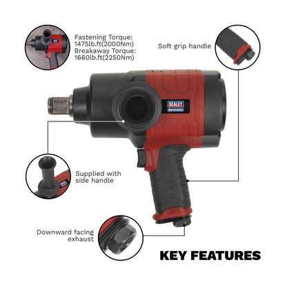 Sealey GSA6005 Air Impact Wrench 1"Sq Drive - Twin Hammer