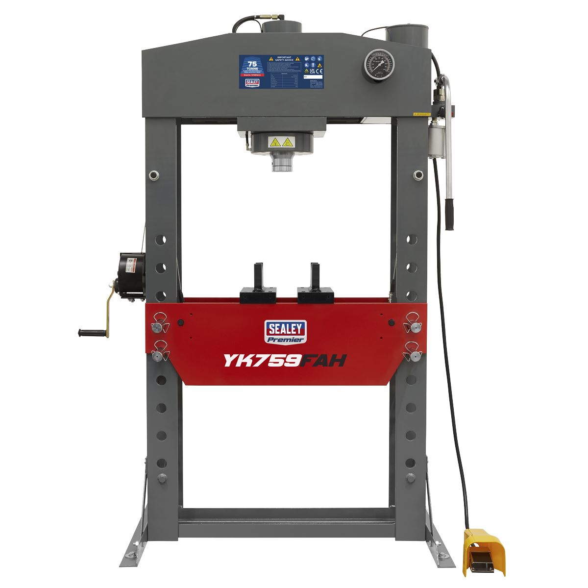 Sealey YK759FAH Premier Air/Hydraulic Floor Type Press with Foot Pedal 75 Tonne