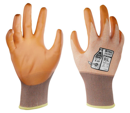 5 Pairs Nitrex Foam Nitrile Orange Cut D Work Gloves Sustainable 9 L 265RP - McCormickTools