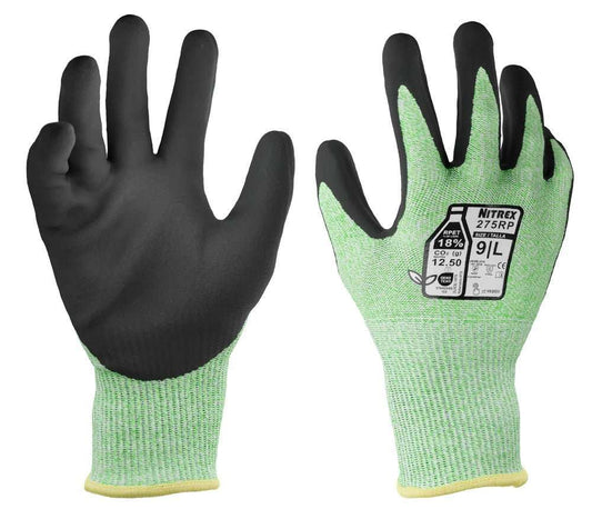5 Pairs Nitrex Nitrile Coated Green Cut F Work Gloves Sustainable 9 L 275RP - McCormickTools