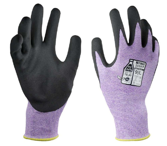 5 Pairs Nitrex Purple Sustainable Nitrile Coated Work Gloves 10 XL 285RP - McCormickTools