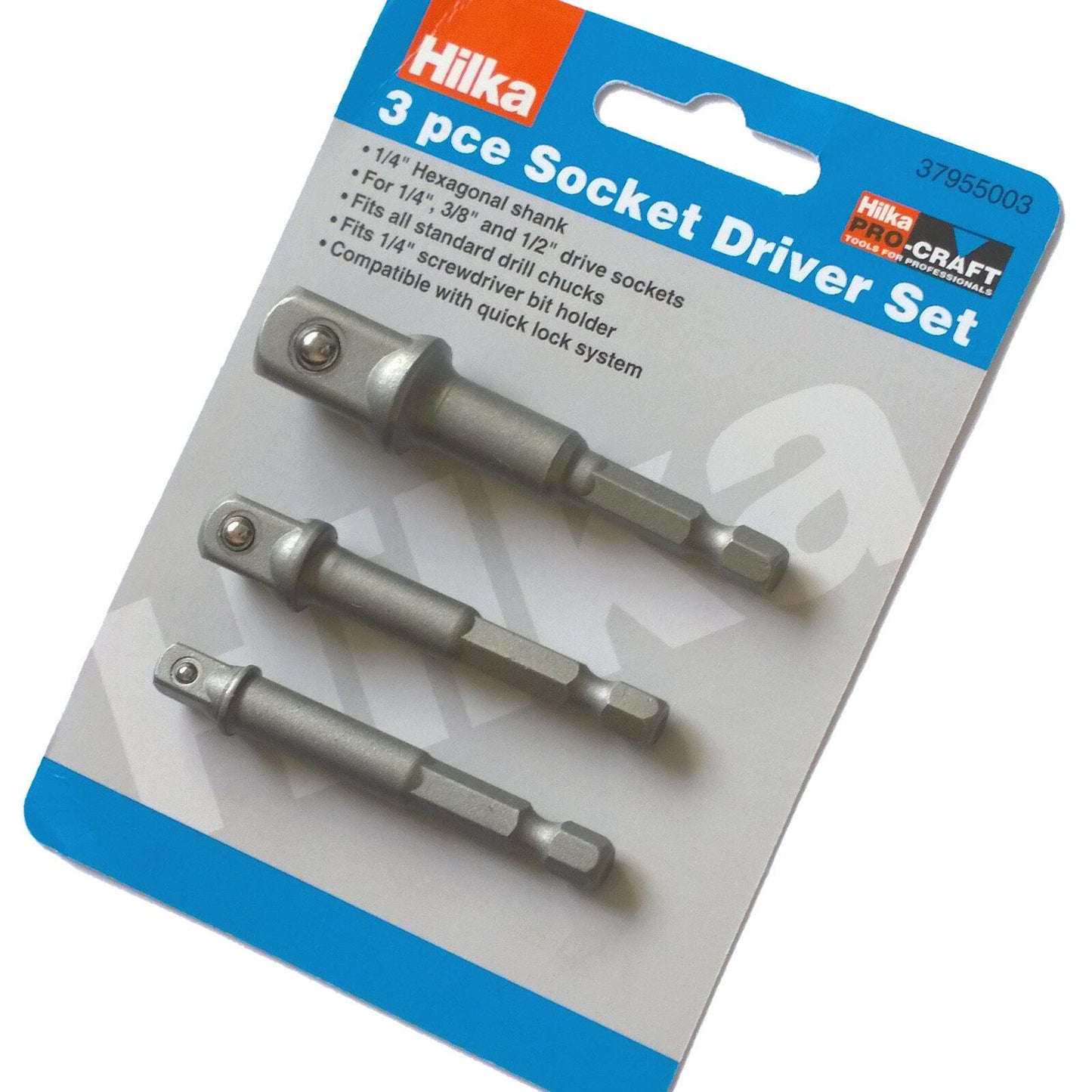 Hilka 3 Piece Drill Socket Adaptor Set Pro Craft 37955003