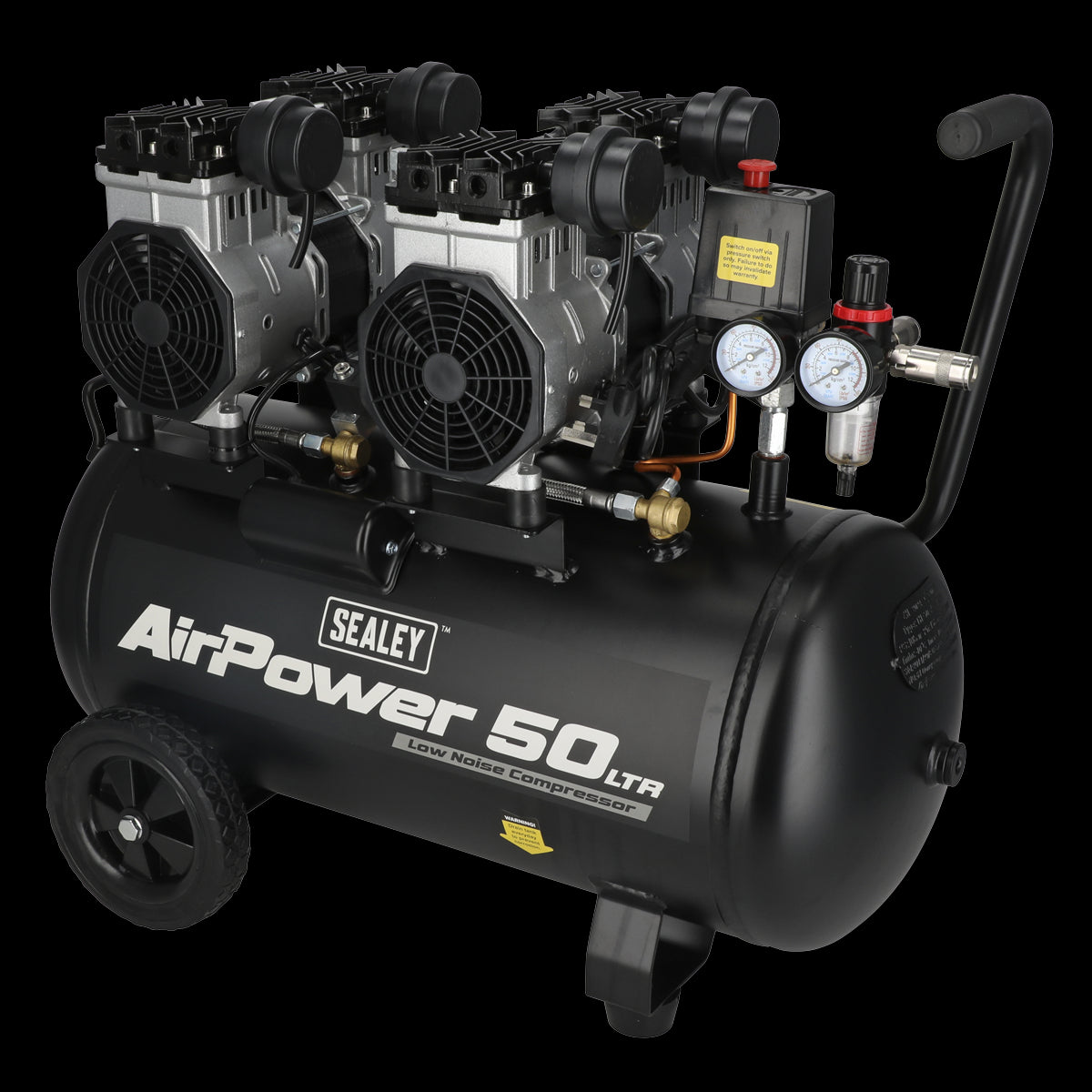 Sealey SAC5001S 50L Low Noise Oil Free Direct Drive Air Compressor 2 x 2hp