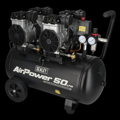 Sealey SAC5001S 50L Low Noise Oil Free Direct Drive Air Compressor 2 x 2hp