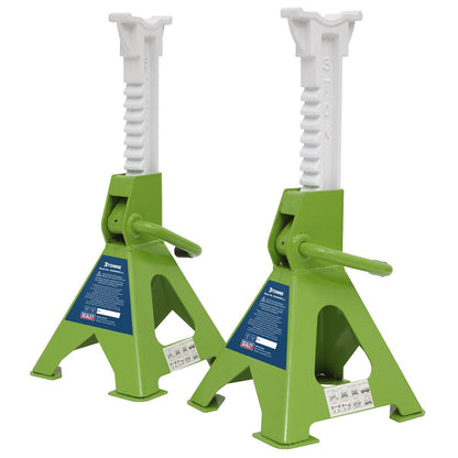 Sealey VS2003HV Ratchet Type Axle Stands (Pair) 3 Tonne Capacity per Stand - Hi-Vis Green