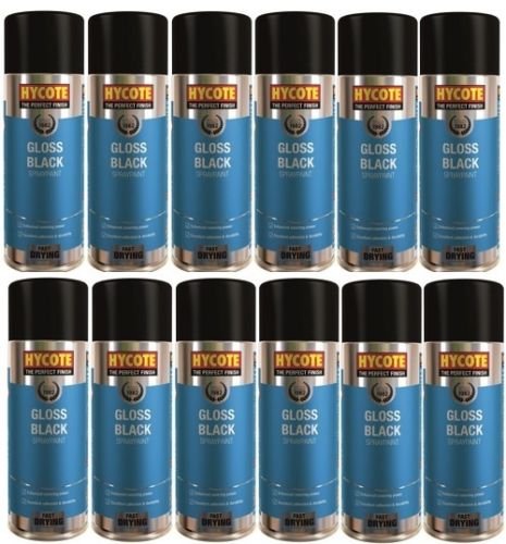 Hycote Gloss Black Spray Paint  (Pack Of 12) 400Ml Xuk0272