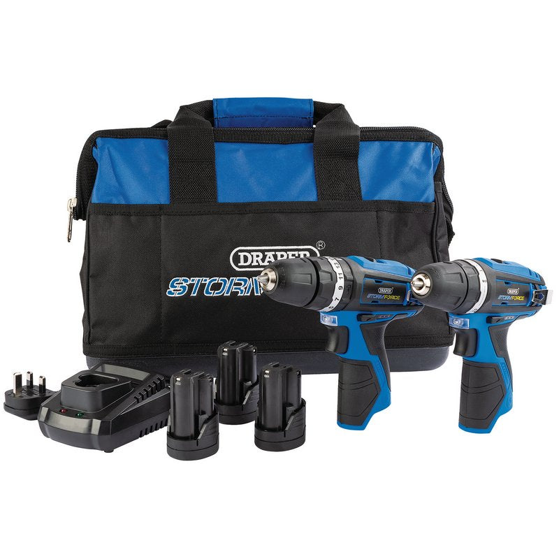 Draper 52031 Draper Storm Force® 10.8V Power Interchange Combi Drill and Rotary Drill Twin Kit +3 x 1.5Ah Batteries Charger and Bag