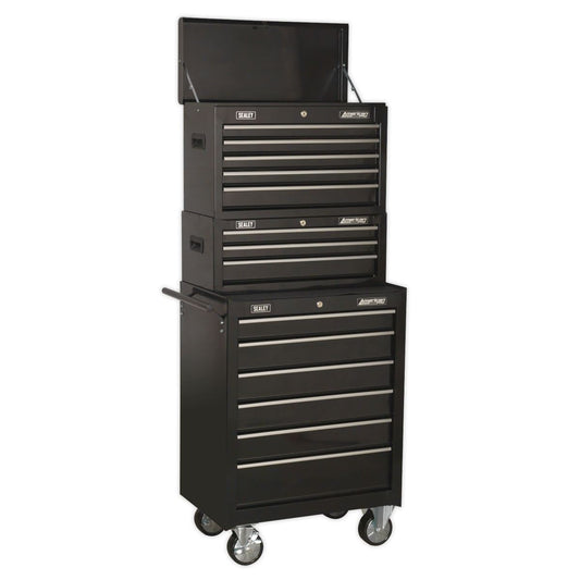 Sealey AP22BSTACK Topchest Mid-Box Tool Chest & Rollcab 14 Drawer Stack - Black