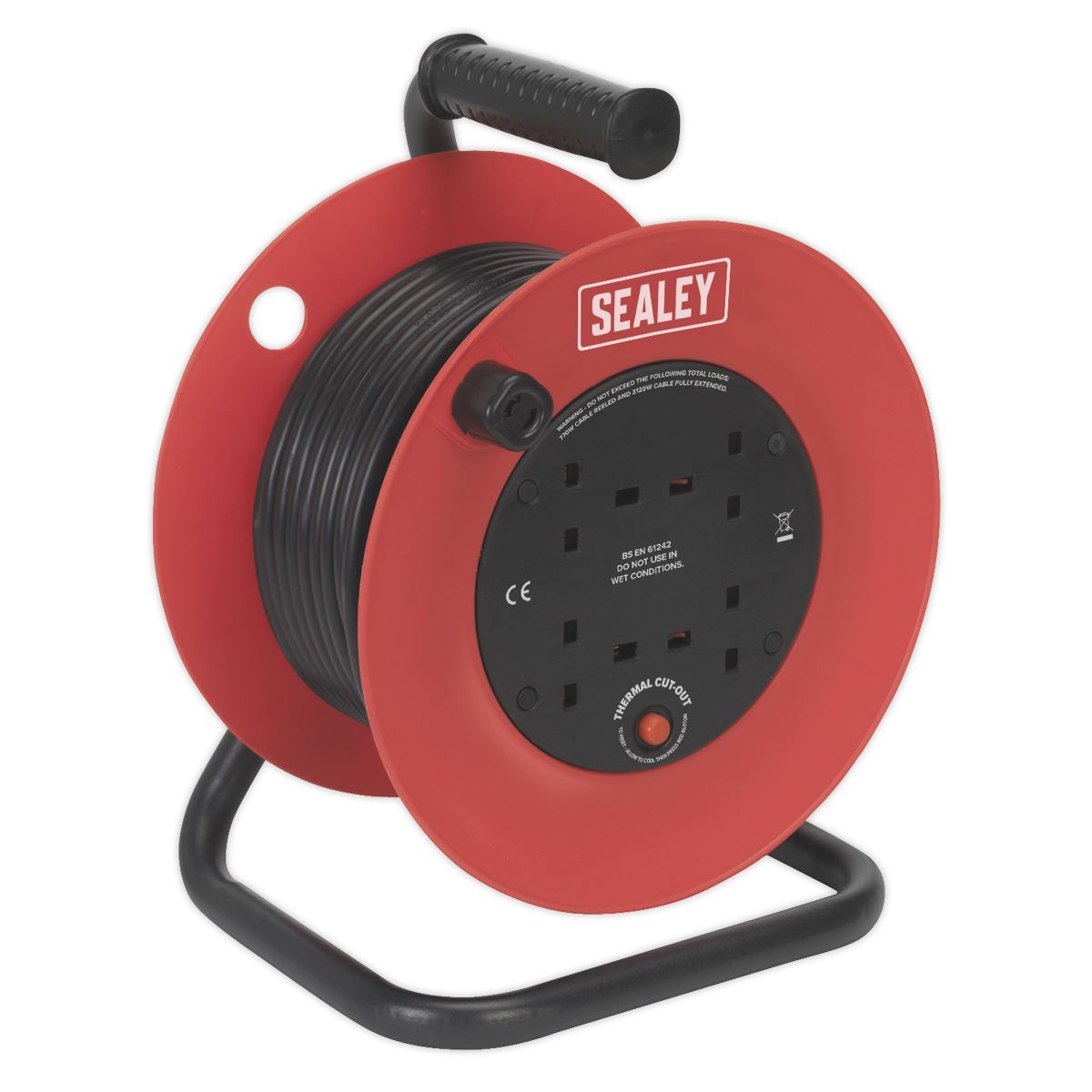 Sealey CR25/1.5 Cable Reel 25m 4 x 230V 1.5mm² Heavy-Duty Thermal Trip