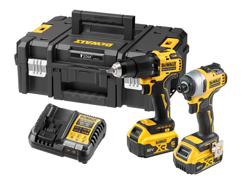 Dewalt DCK2062P2T 18V XR Brushless Compact Twin Pack DCD709 & DCF809 - 2 x 5Ah Batteries