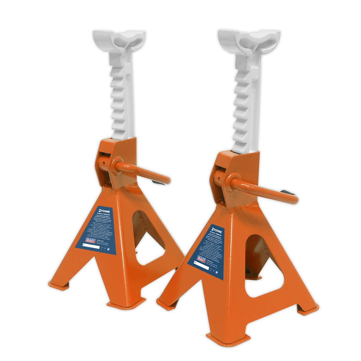 Sealey VS2002OR Ratchet Type Axle Stands (Pair) 2 Tonne Capacity per Stand - Orange