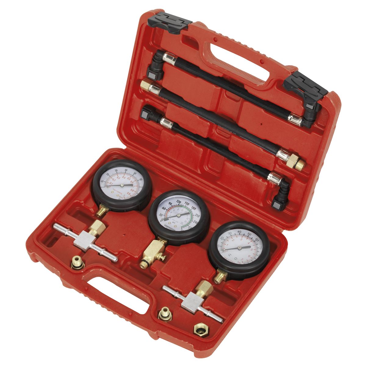 Sealey MS100 Motorcycle Compression & Fuel Pressure Gauge Set 3pc