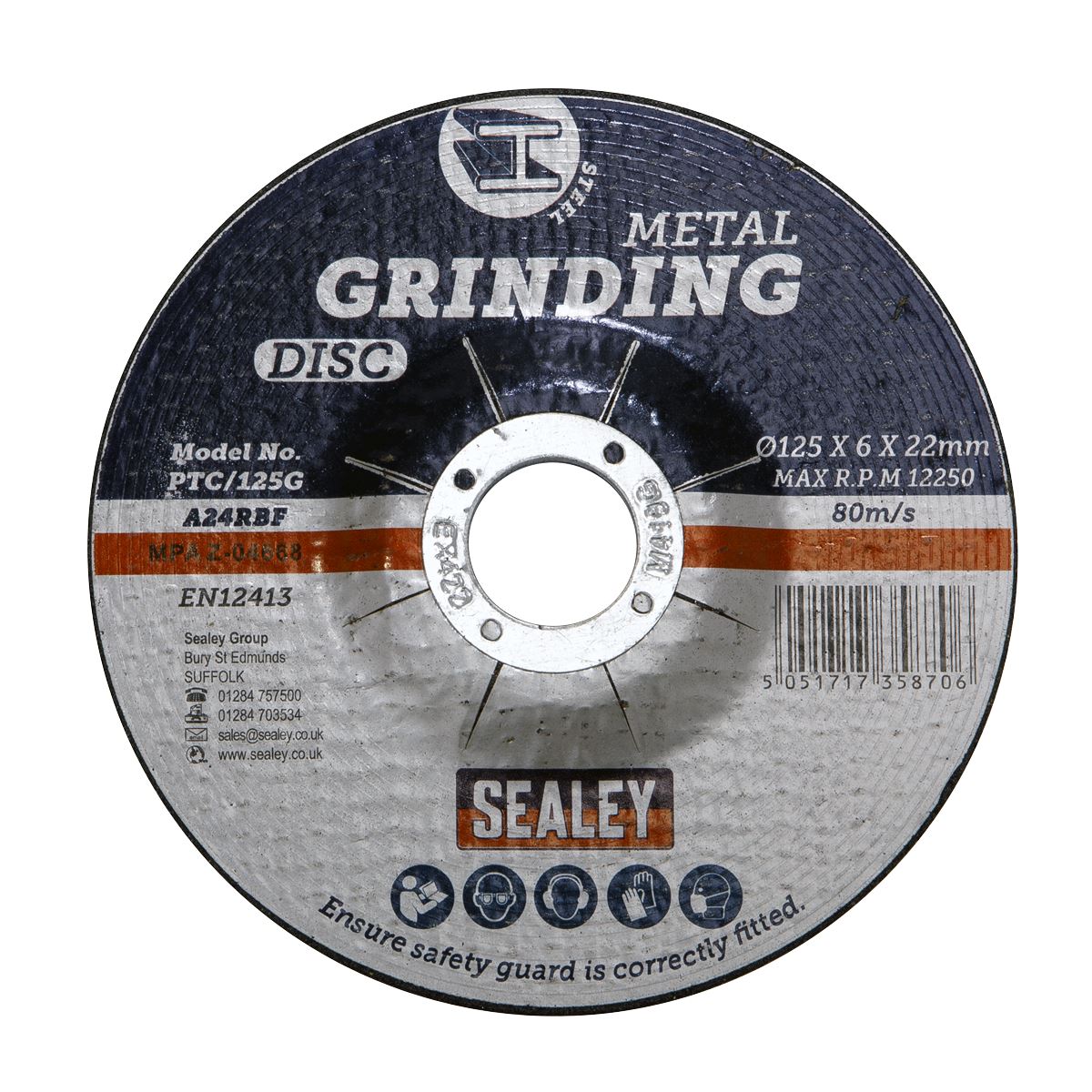 Sealey PTC/125G Grinding Disc Ø125 x 6mm Ø22mm Bore