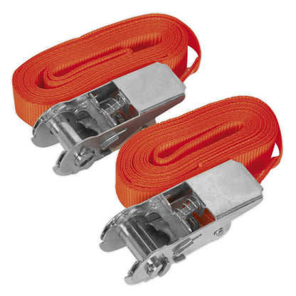 Sealey TD05045E Self-Securing Ratchet Straps 25mm x 4.5m 500kg Breaking Strength - Pair