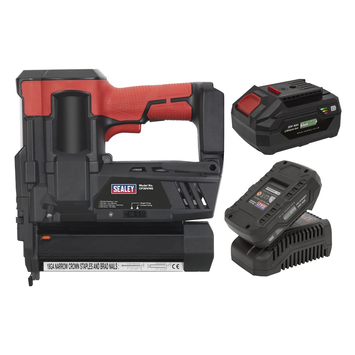 Sealey CP20VNGKIT Cordless Staple/Nail Gun Kit 18G 20V SV20 Series - 2 Batteries