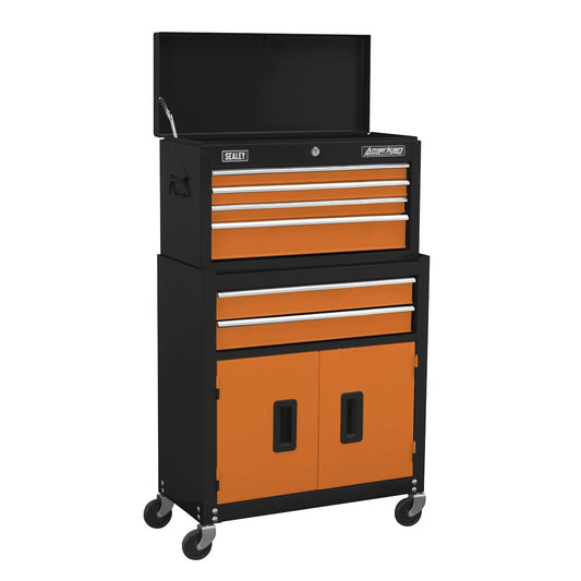 Sealey AP22O Topchest & Rollcab Combination 6 Drawer with Ball-Bearing Slides - Orange