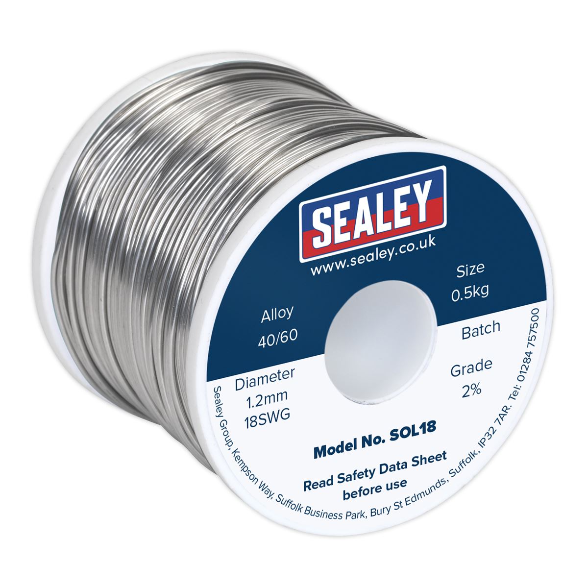 Sealey SOL18 Solder Wire Quick Flow 1.2mm/18SWG 40/60 0.5kg Reel