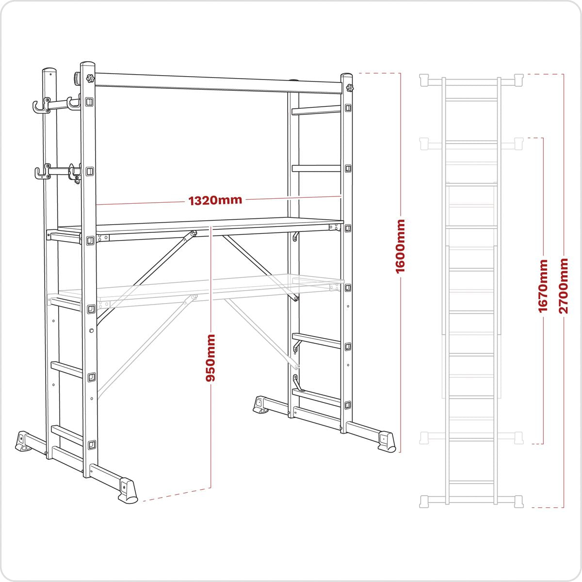 Sealey ASCL2 Aluminium Scaffold Ladder 4-Way EN 131