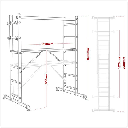 Sealey ASCL2 Aluminium Scaffold Ladder 4-Way EN 131