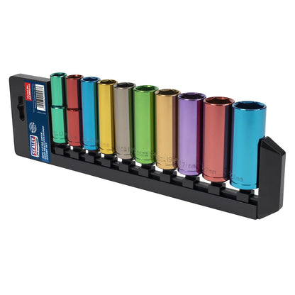 Sealey AK288D Multi-Coloured Socket Set 10pc 1/2"Sq Drive 6pt Deep WallDrive® Metric