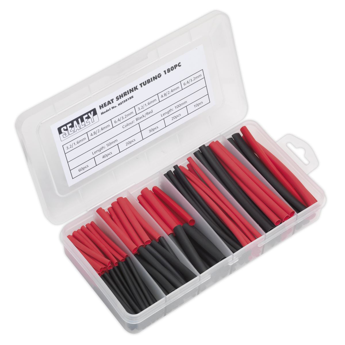 Sealey HST501BR Heat Shrink Tubing Assortment 180pc 50 & 100mm Black & Red