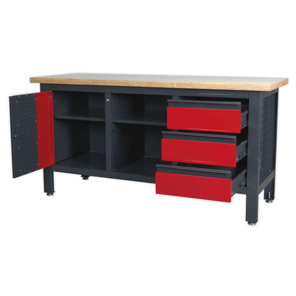 Sealey AP1905B Workstation with 3 Drawers 1 Cupboard & Open Storage