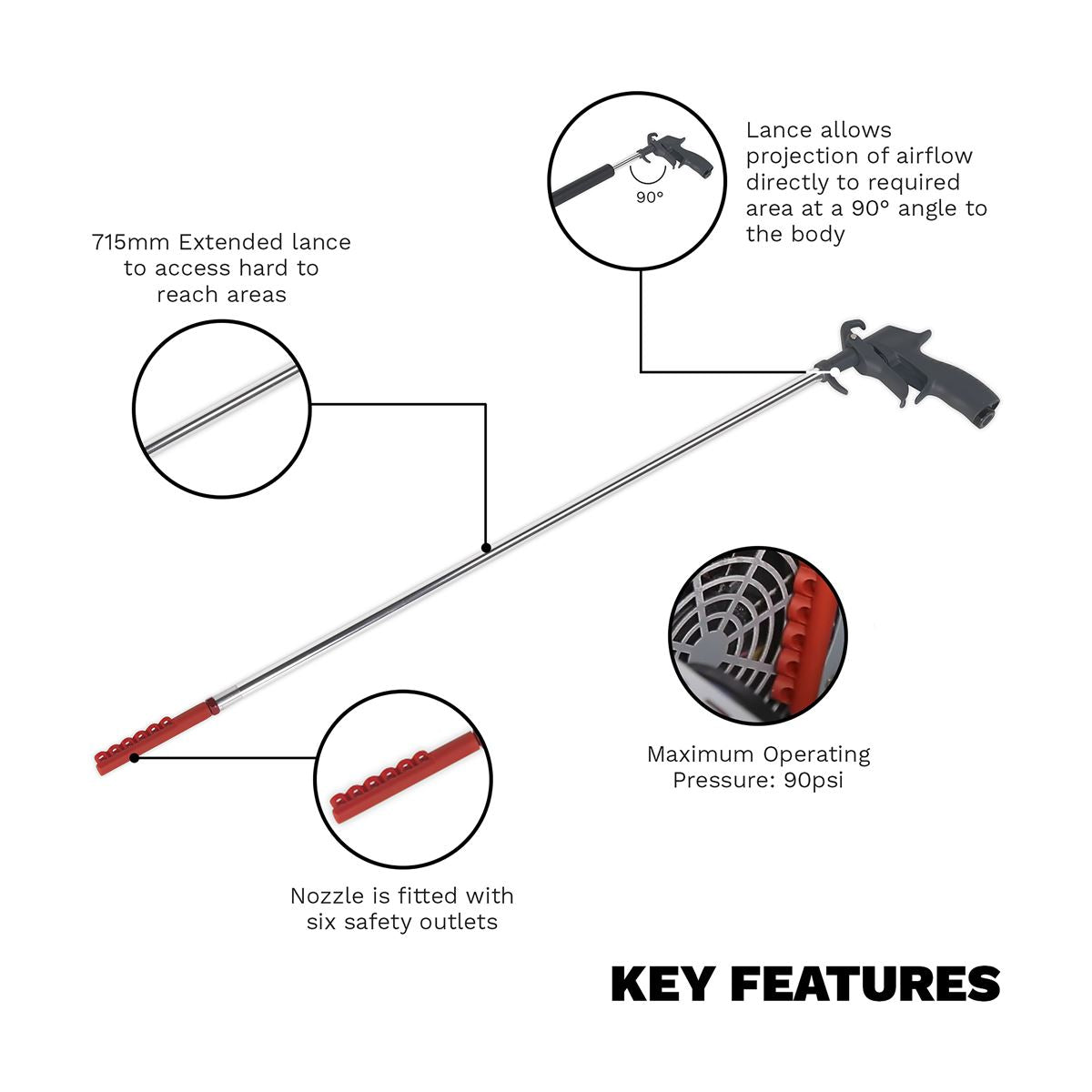 Sealey SA9247 Air Blow Gun Side Outlet 715mm with 1/4"BSP Air Inlet