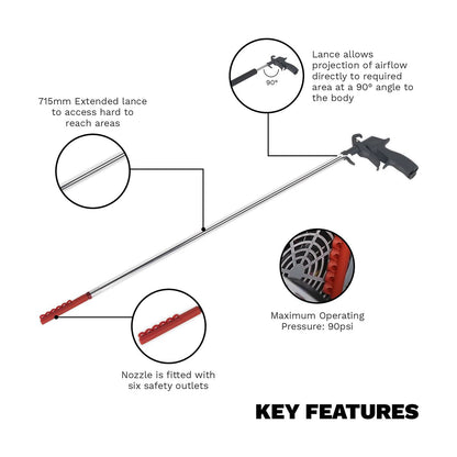 Sealey SA9247 Air Blow Gun Side Outlet 715mm with 1/4"BSP Air Inlet