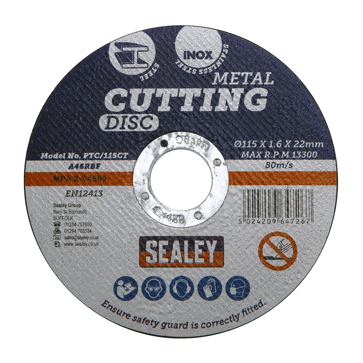 Sealey PTC/115CT Cutting Disc Ø115 x 1.6mm Ø22mm Bore