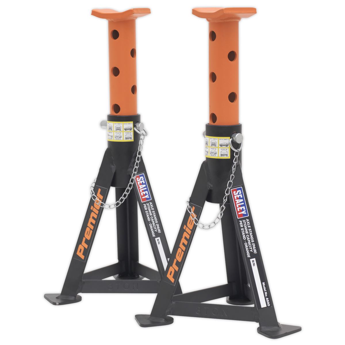 Sealey AS3O Premier Axle Stands (Pair) 3 Tonne Capacity per Stand - Orange