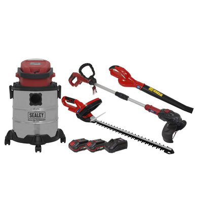 Sealey CP20VCOMBO3 4 x 20V SV20 Series Cordless Garden Power Tool Combo Kit - 2 Batteries