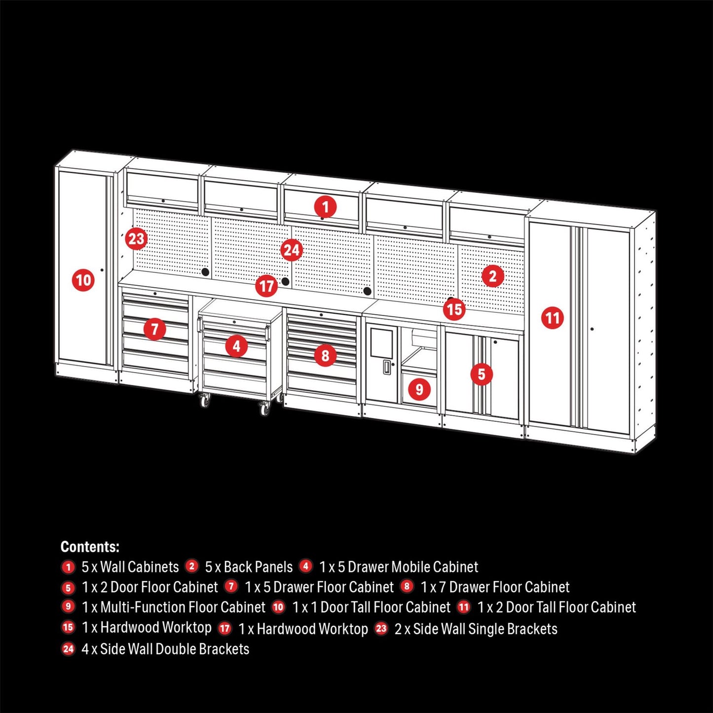 Draper 04390 BUNKER® 25 Piece Modular Storage Combo with Hardwood Worktop 4915mm