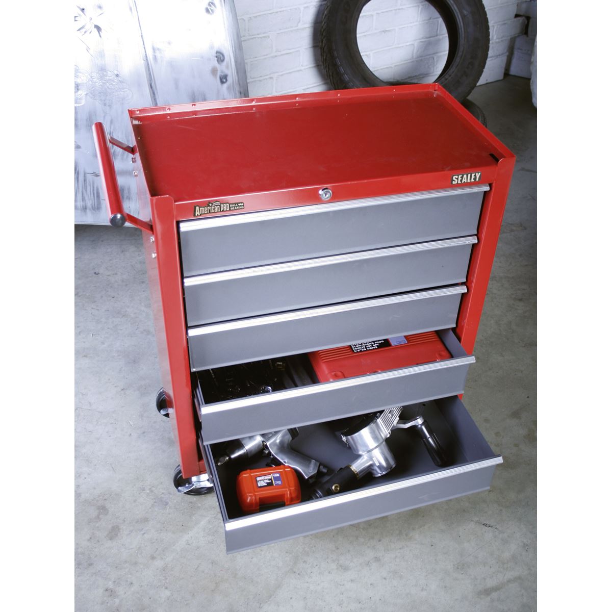 Sealey AP22505BB Rollcab 5 Drawer with Ball-Bearing Slides - Red/Grey