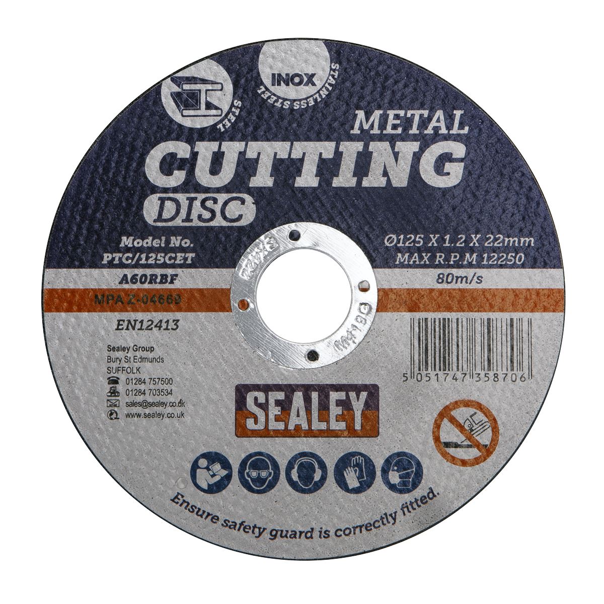 Sealey PTC/125CET Cutting Disc Ø125 x 1.2mm Ø22mm Bore