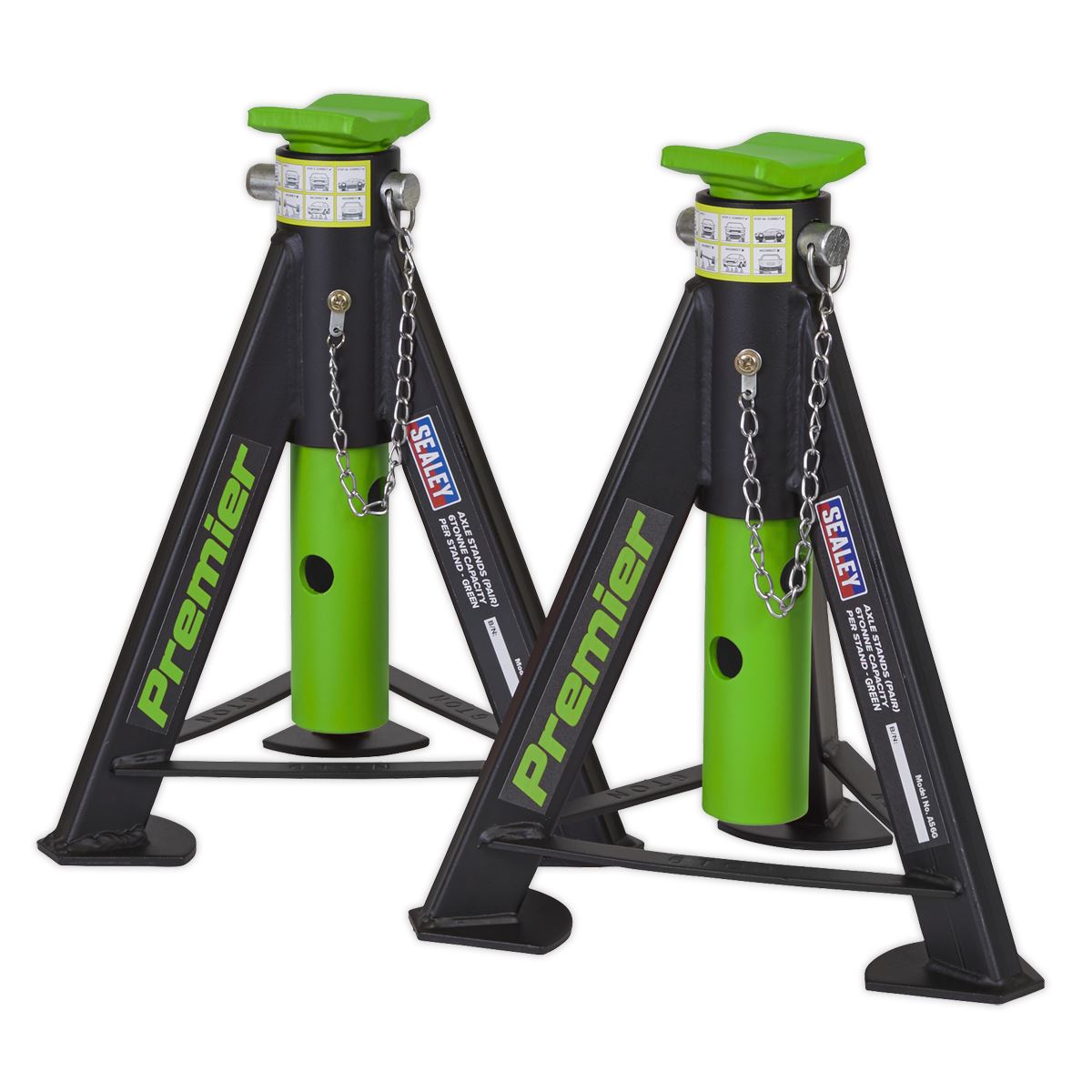 Sealey AS6G Premier Axle Stands (Pair) 6 Tonne Capacity per Stand - Green