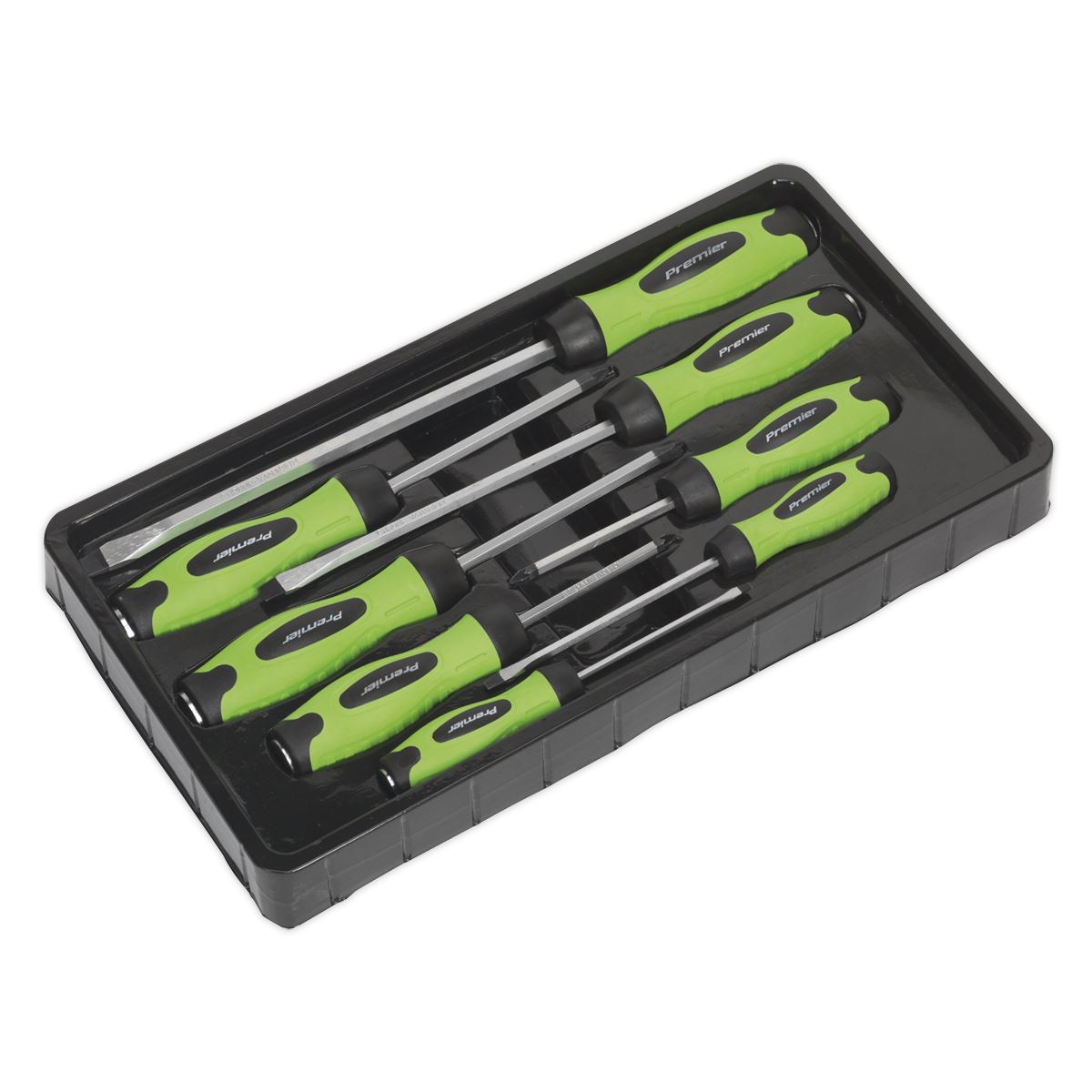 Sealey HV002 Screwdriver Set 8pc Hammer-Thru Hi-Vis Green