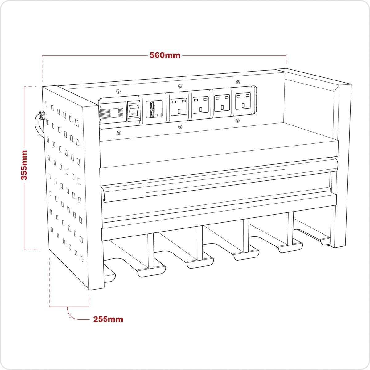 Sealey AP22SRBE Power Tool Storage Rack with Drawer & Power Strip