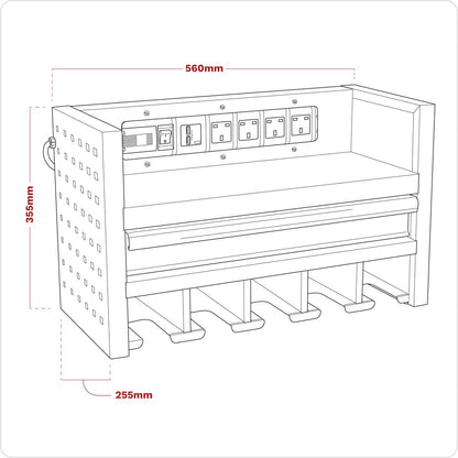 Sealey AP22SRBE Power Tool Storage Rack with Drawer & Power Strip