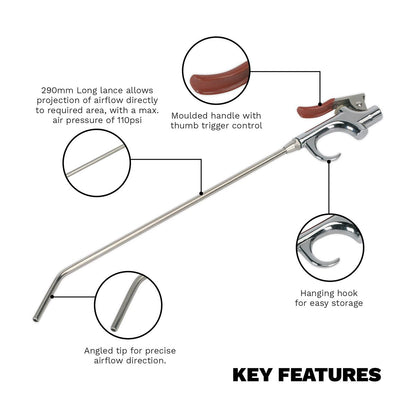 Sealey SA913L Air Blow Gun Palm Type 290mm with 1/4"BSP Air Inlet