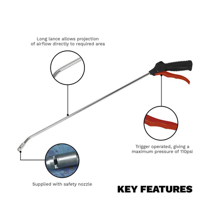 Sealey SA9137 Air Blow Gun 500mm with 1/4"BSP Air Inlet & Safety Nozzle