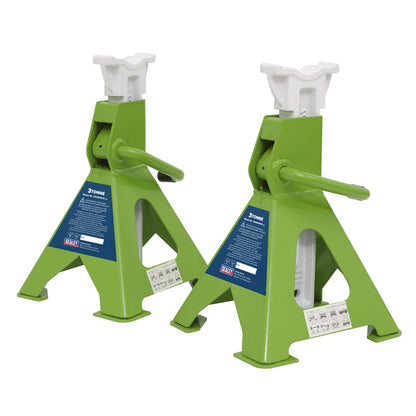 Sealey VS2003HV Ratchet Type Axle Stands (Pair) 3 Tonne Capacity per Stand - Hi-Vis Green