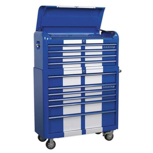 Sealey AP41COMBOBWS Retro Style Wide Topchest & Rollcab Combination 10 Drawer Blue/White Stripes