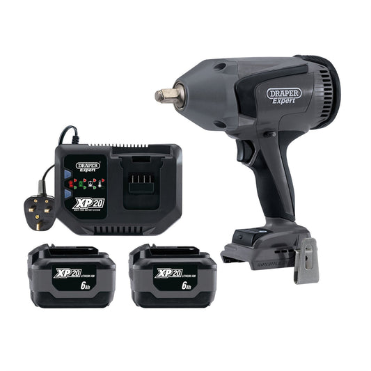 Draper 94080 XP20 20V Brushless Impact Wrench Kit 1/2" Sq. Dr. 1000Nm 2 x 6.0Ah Batteries 1 x Fast Battery Charger