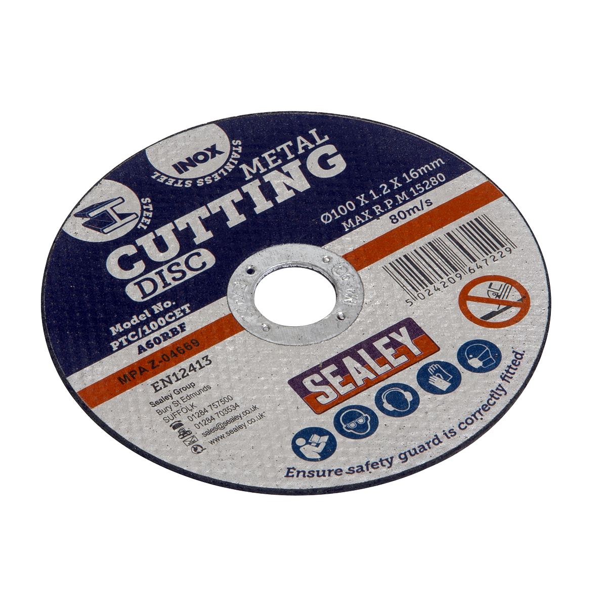 Sealey PTC/100CET100 Cutting Disc Pack of 100 Ø100 x 1.2mm Ø16mm Bore