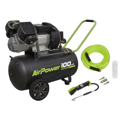 Sealey SAC10030VEKIT Air Compressor 100L Direct Drive 3hp & Air Accessory Kit-McCormickTools